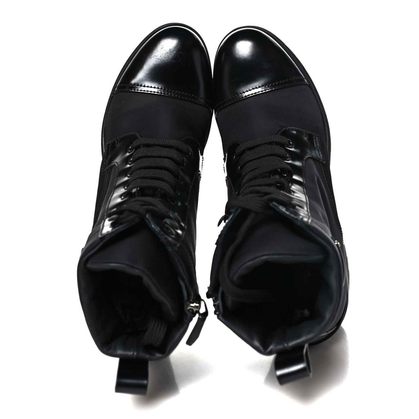 Spazzolato Re-Nylon Metal Triangle Logo Lace Up 55mm Ankle Boots 40.5 Black