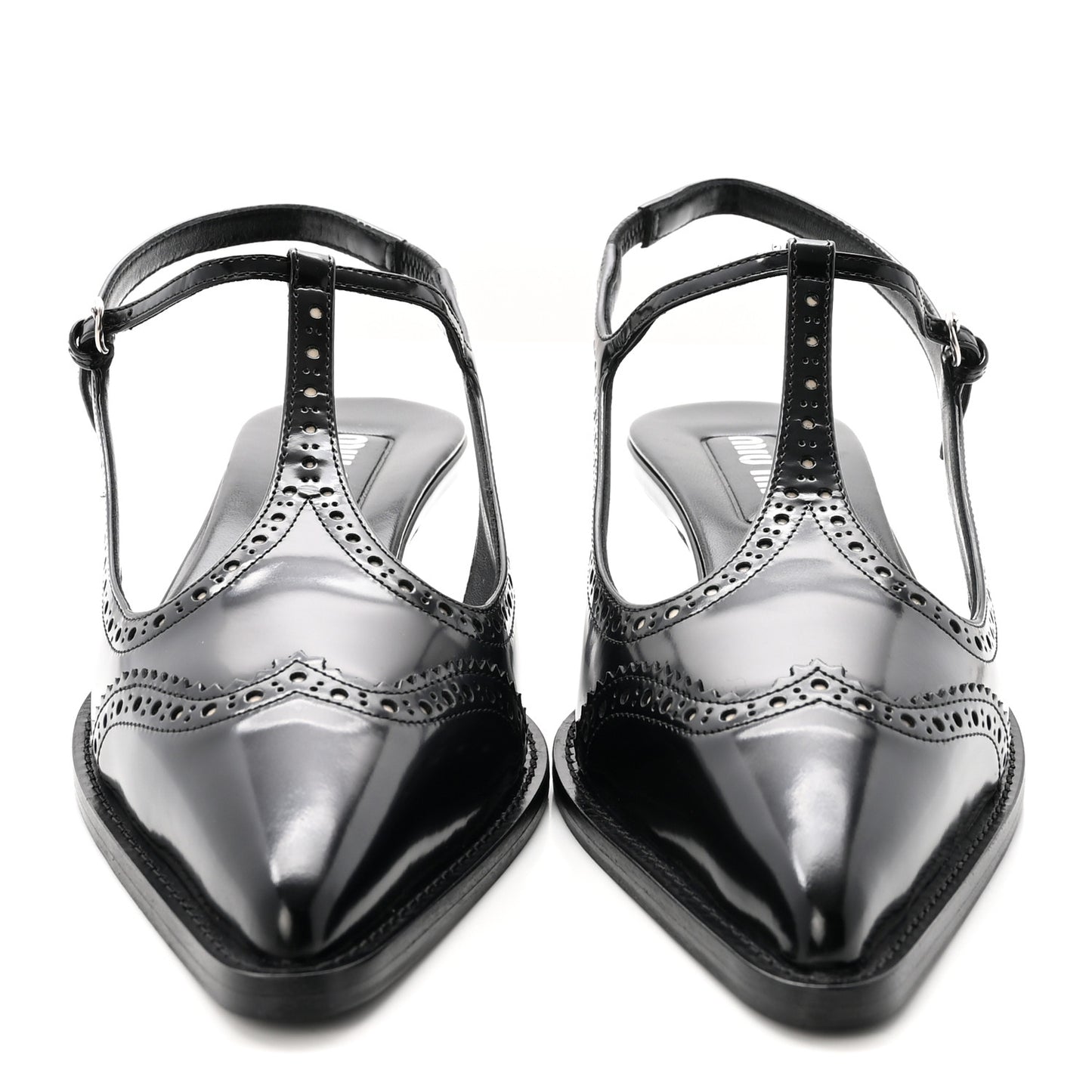 Calfskin Brogue Slingback Pumps 39 Black