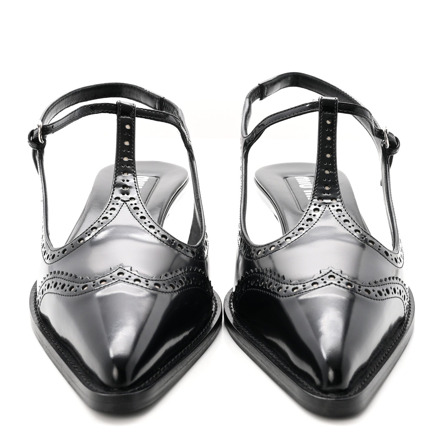 Miu Miu Calfskin Brogue Slingback Pumps 39 Black 3 of 9