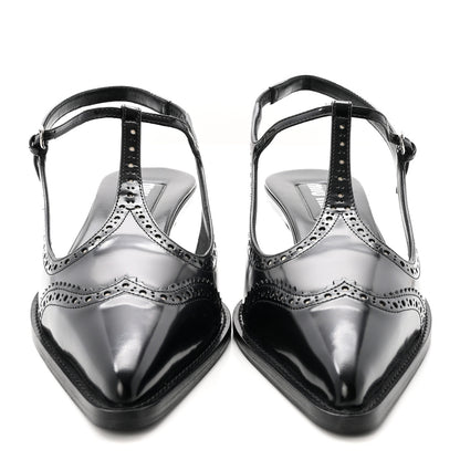 Miu Miu Calfskin Brogue Slingback Pumps 39 Black 3 of 9