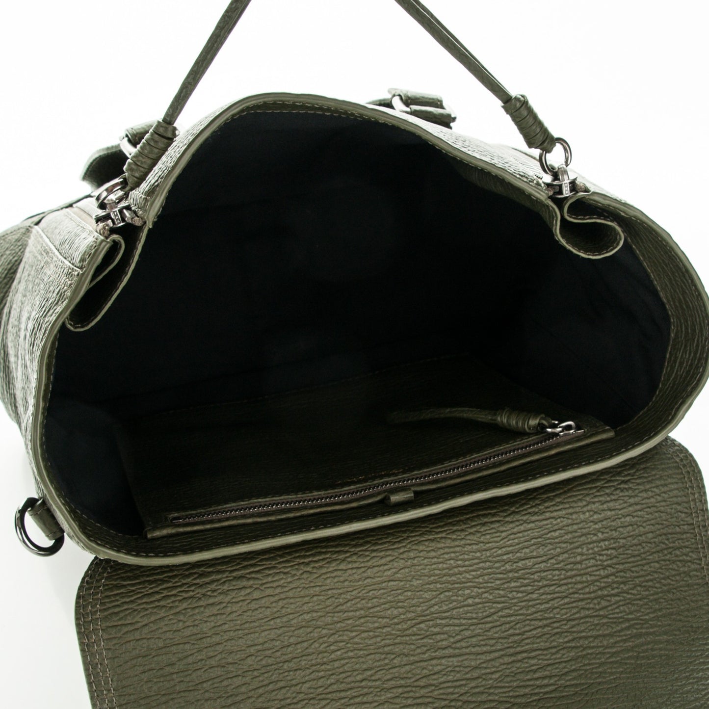 3.1 Textured Calfskin Medium Pashli Satchel Military Green