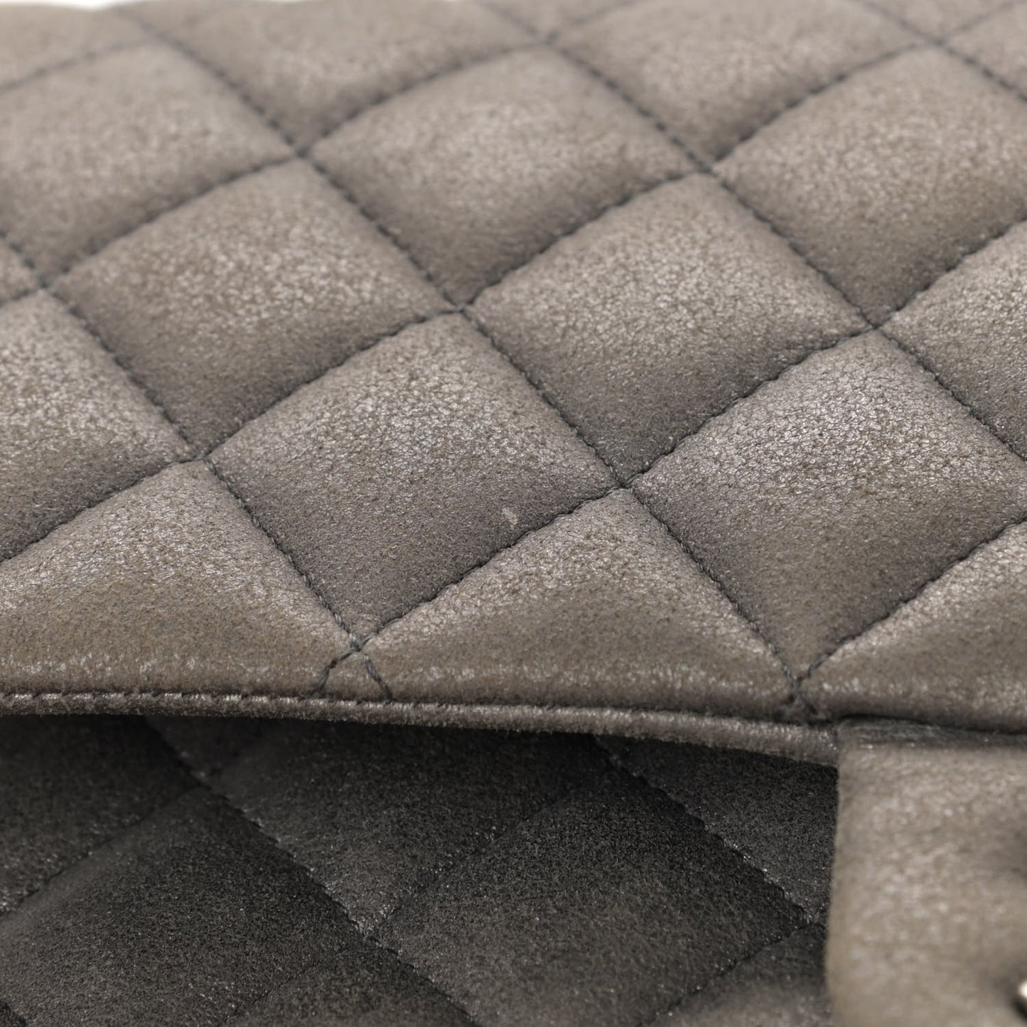 Metallic Lambskin Quilted Medium Double Flap Pewter