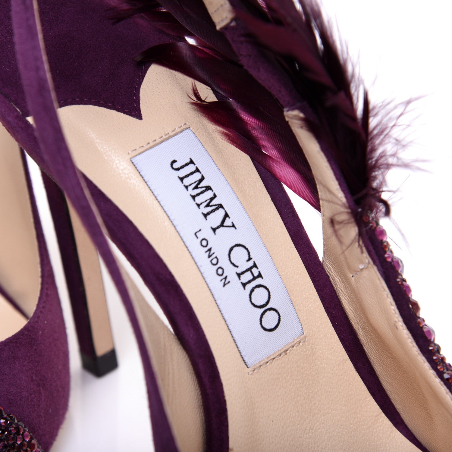 Jimmy Choo Suede Crystal Feather Tacey 100 Pumps 37 Grape 7 of 10
