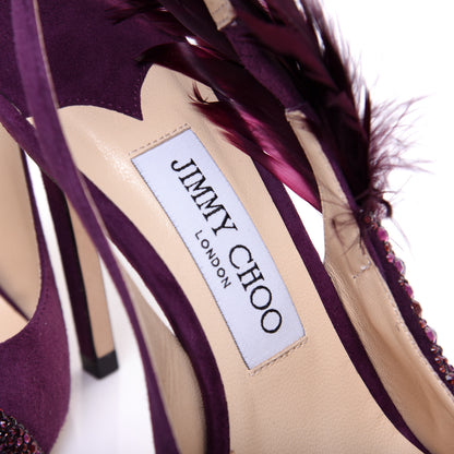 Jimmy Choo Suede Crystal Feather Tacey 100 Pumps 37 Grape 7 of 10