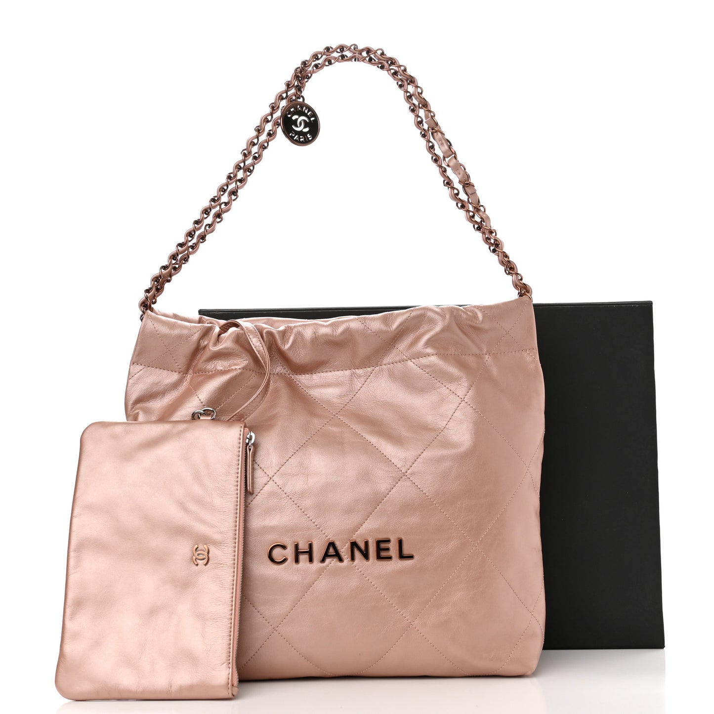 Metallic Calfskin Quilted Small Chanel 22 Pink