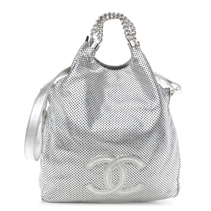Chanel Metallic Glazed Calfskin Perforated Medium Rodeo Drive Tote Silver 1 of 11