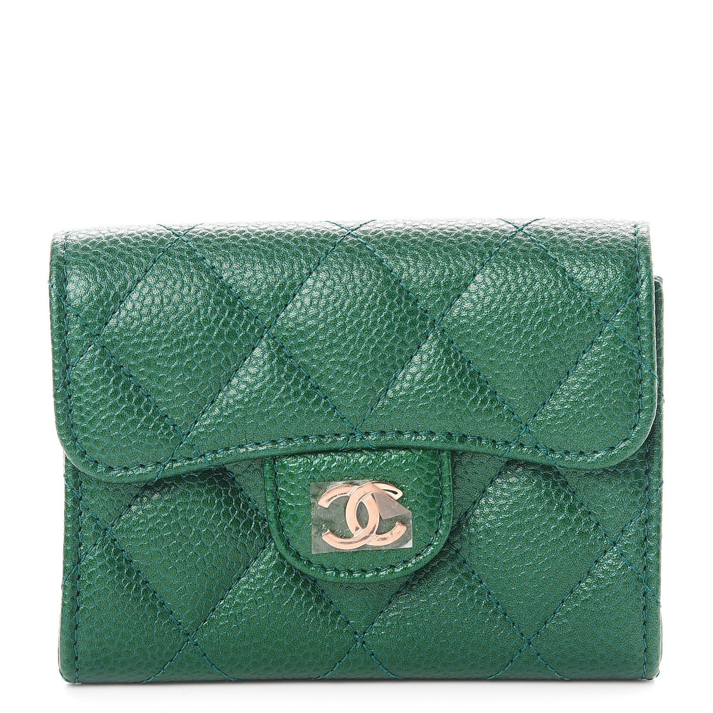 Metallic Caviar Quilted Card Holder Green