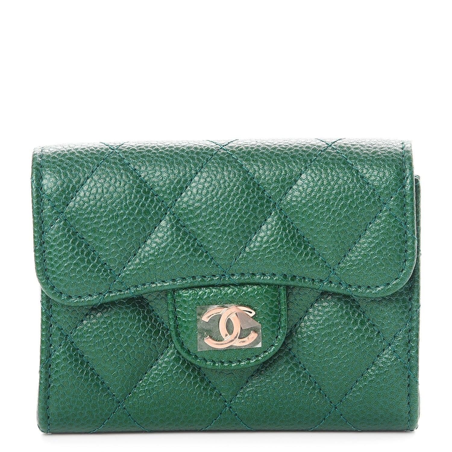 Chanel Metallic Caviar Quilted Card Holder Green 1 of 8
