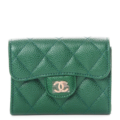 Chanel Metallic Caviar Quilted Card Holder Green 1 of 8