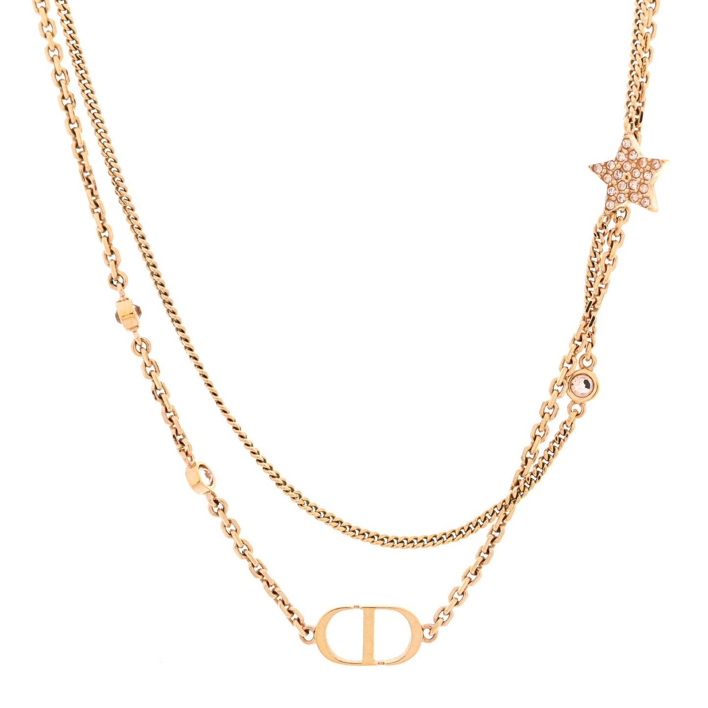 Metal Crystal Petit CD Double Necklace Gold