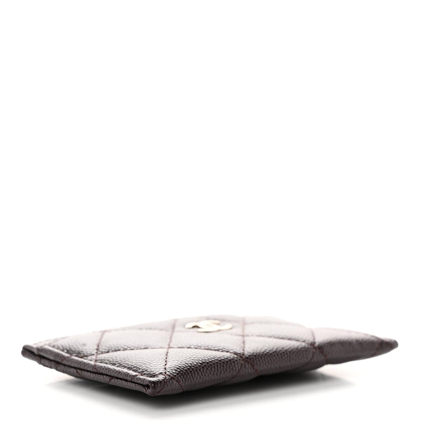 Caviar Quilted Card Holder Dark Brown