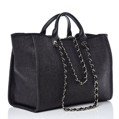 Chanel Woven Straw Raffia Large Deauville Tote Black 4 of 10