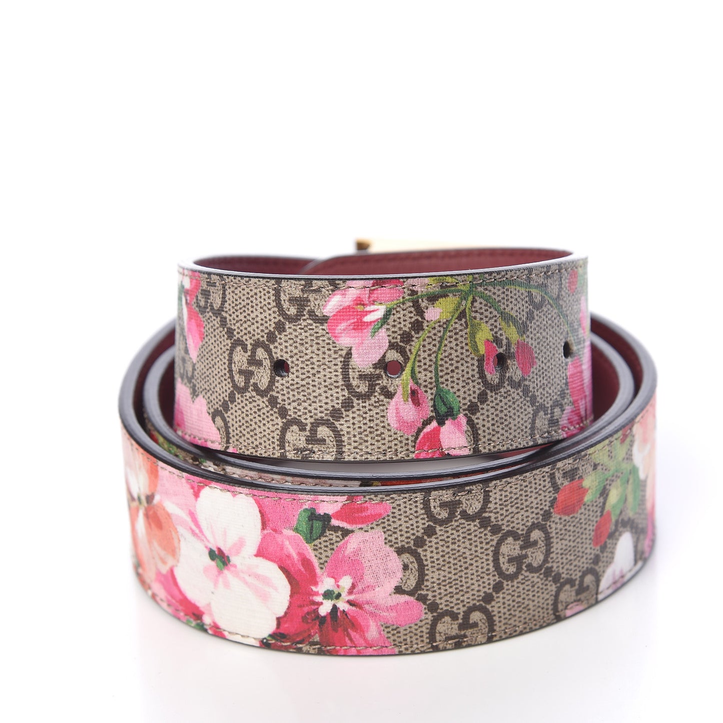 GG Plus Monogram Blooms Plaque Belt 95 38 Beige Multicolor Dry Rose