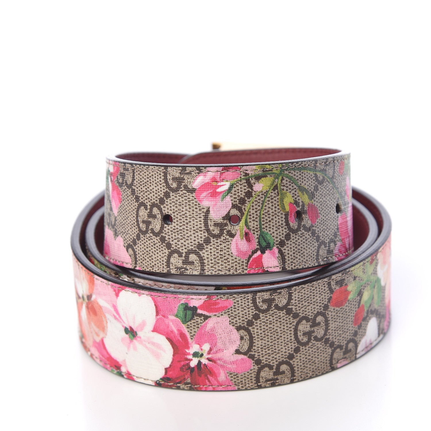 Gucci GG Plus Monogram Blooms Plaque Belt 95 38 Beige Multicolor Dry Rose 5 of 6
