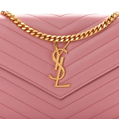 Saint Laurent Grain De Poudre Matelasse Chevron Monogram Chain Wallet Tender Pink 8 of 11