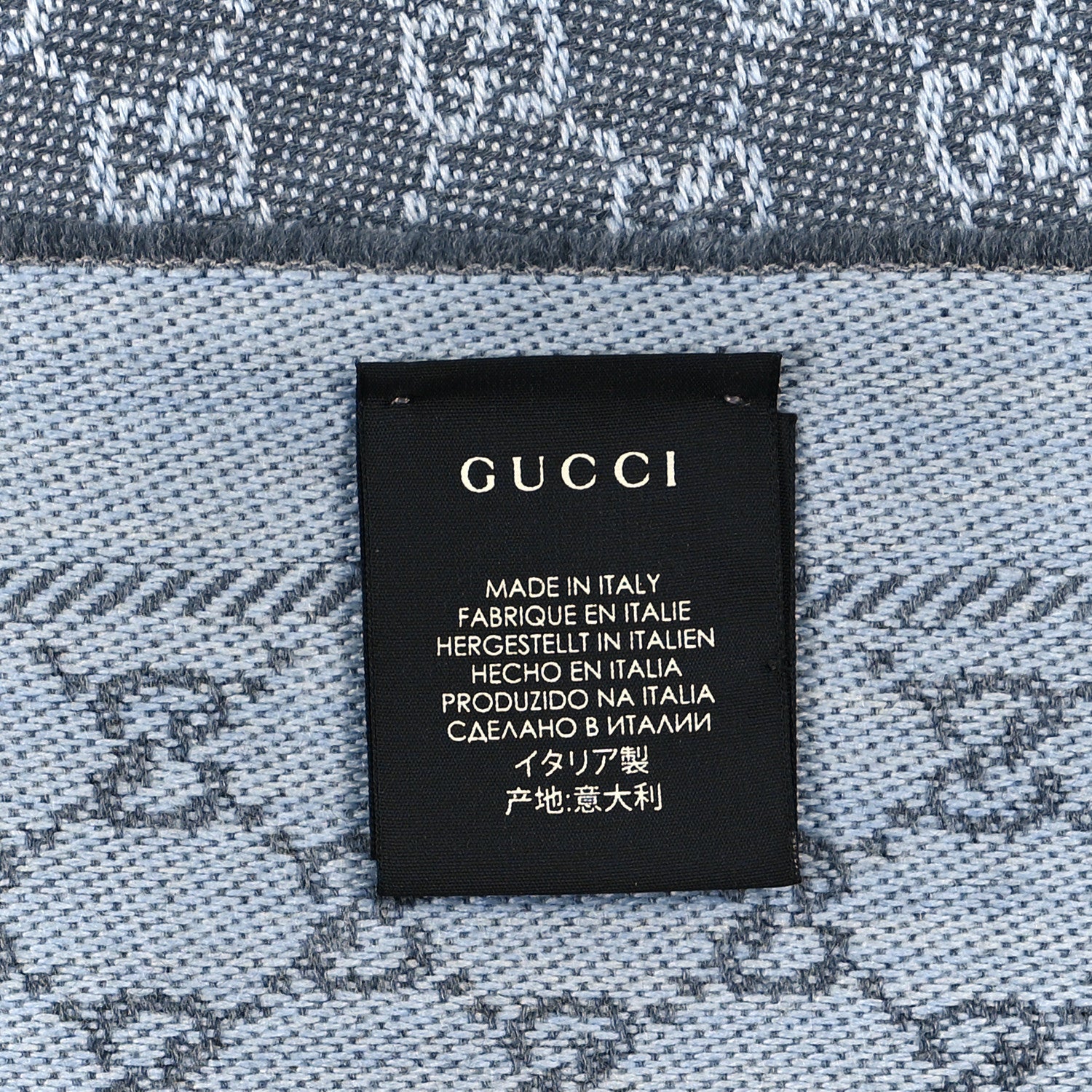 Gucci Wool GG Monogram Reversible New Sten Fringe Scarf Flannel Sky Blue 3 of 4