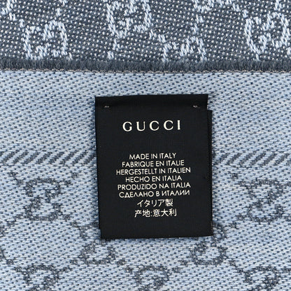 Gucci Wool GG Monogram Reversible New Sten Fringe Scarf Flannel Sky Blue 3 of 4