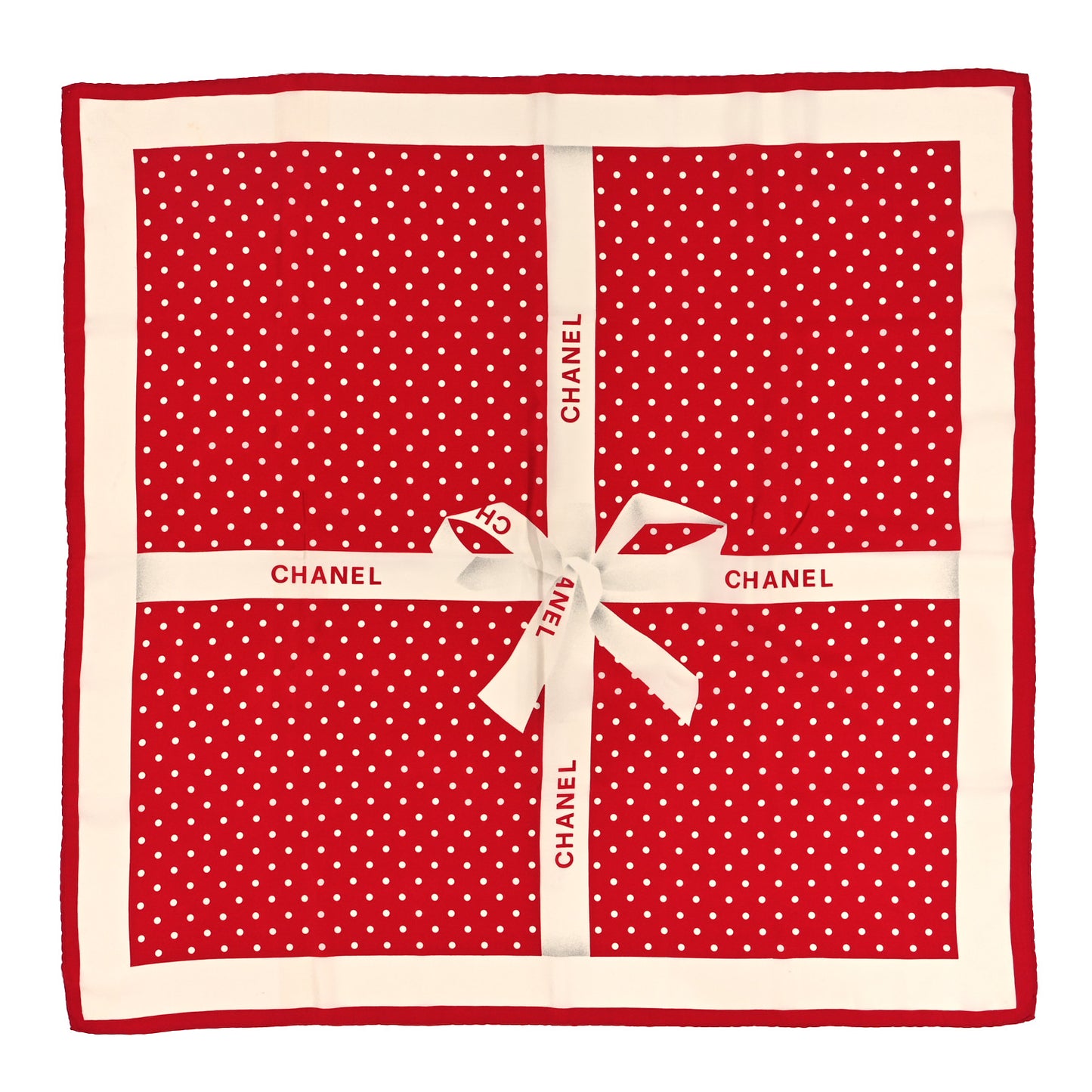 Silk Logo Ribbon Square Scarf Red White
