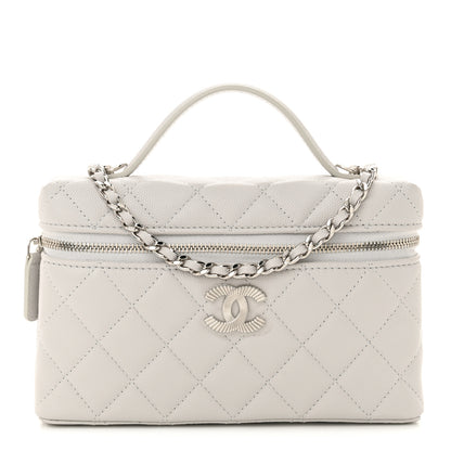 Chanel Caviar Quilted Ridged CC Top Handle Slim Vanity Case With Chain Light Grey 1 of 11