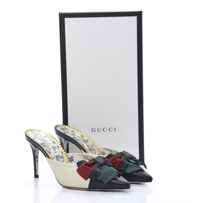 Gucci Malaga Kid Web Bow Mid Heel Mules 36.5 Black Vintage White 8 of 8