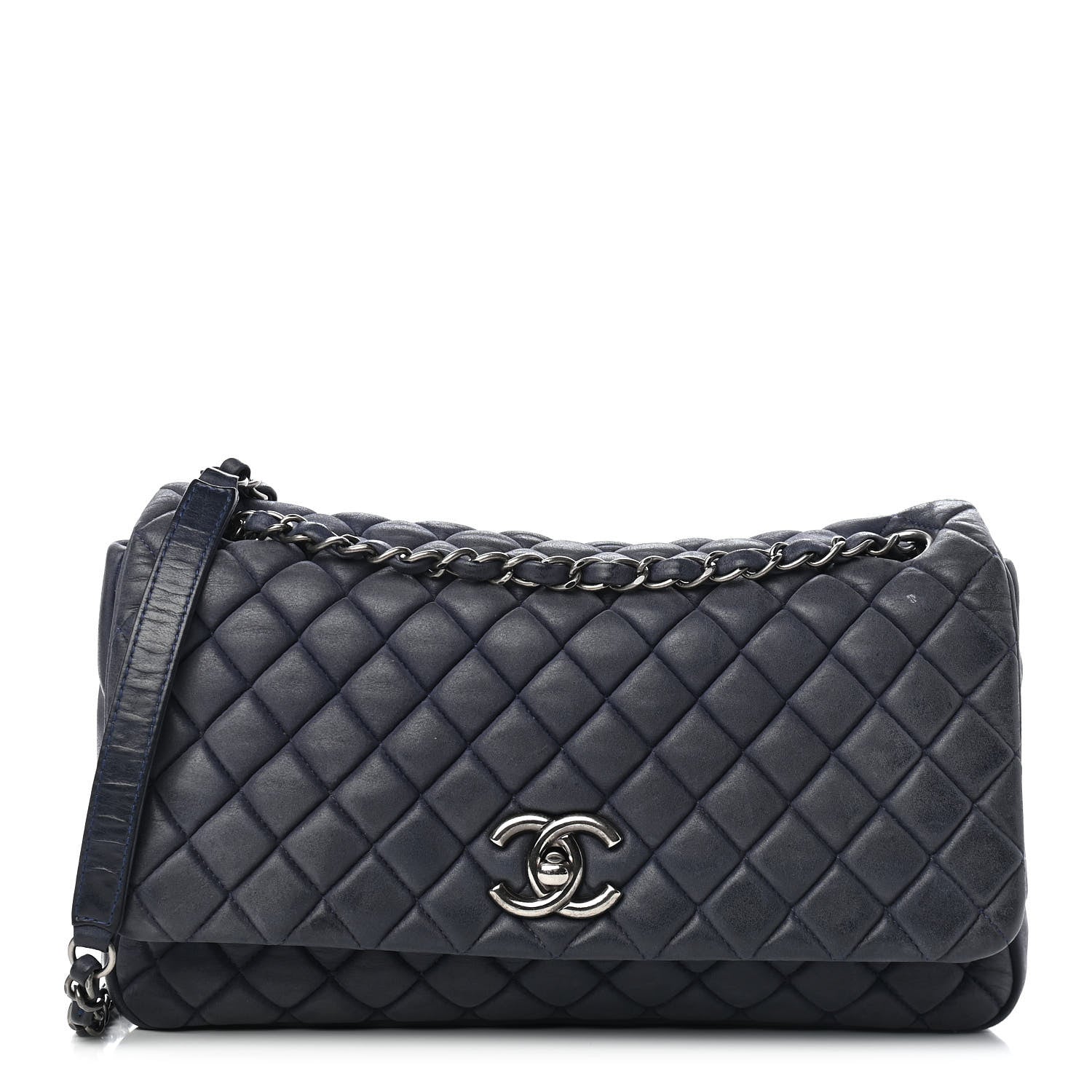 Chanel Iridescent Calfskin Quilted Large New Bubble Flap Navy 1 of 11