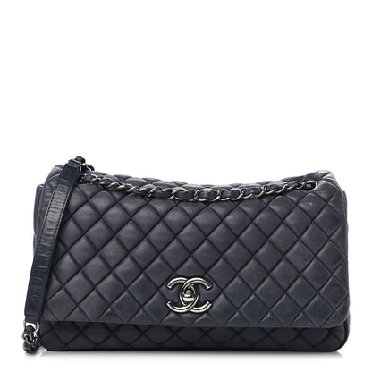 Chanel Iridescent Calfskin Quilted Large New Bubble Flap Navy 1 of 11