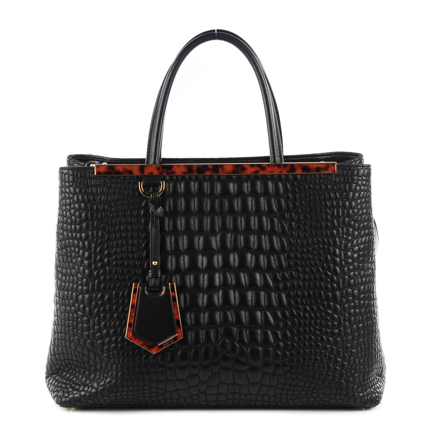 Fendi Nappa Crocodile Trapuntata Medium 2Jours Tote Black 1 of 11