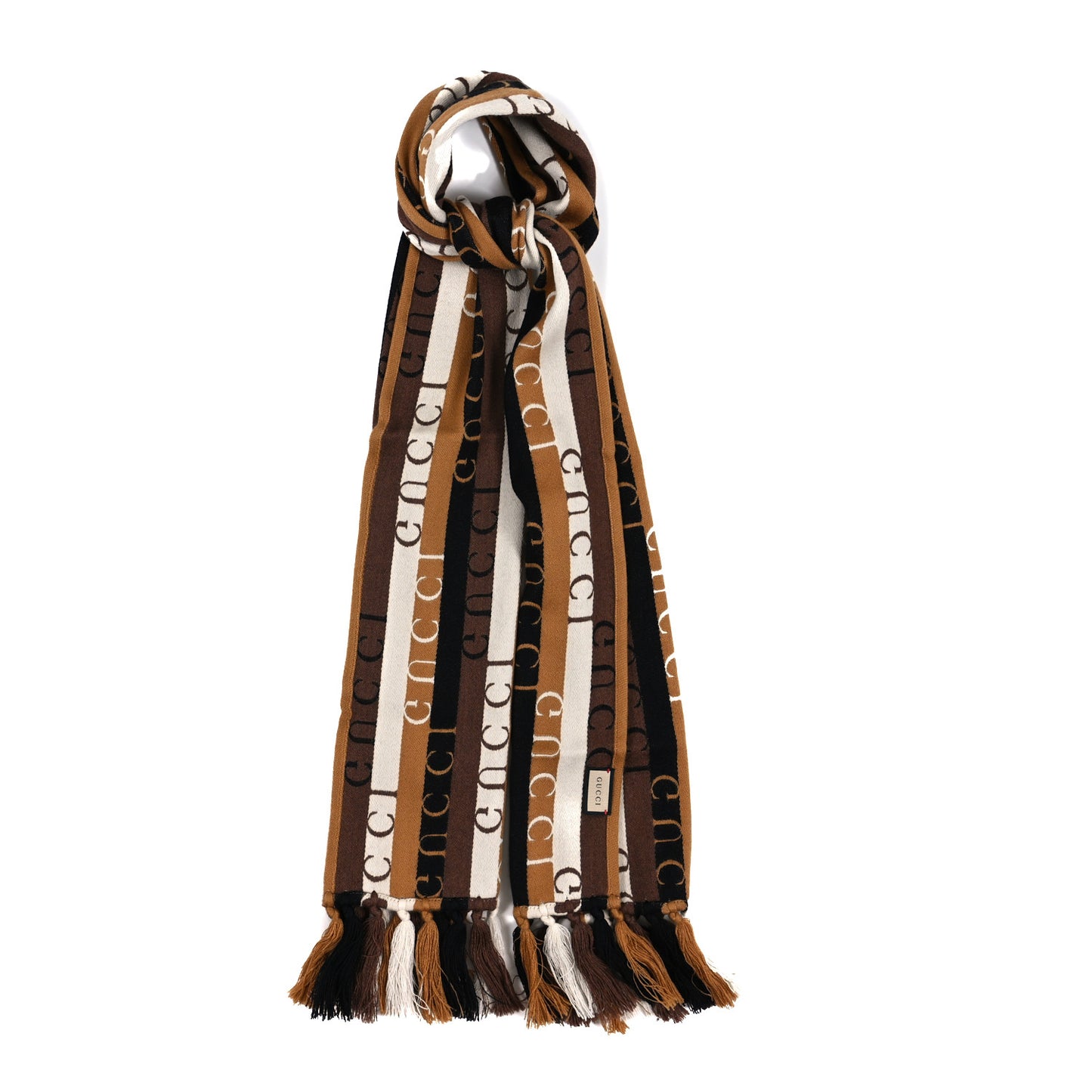 Wool Cotton Logo Wood Stripes Scarf Light Brown Dark Brown