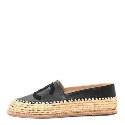 Chanel Lambskin Grosgrain Espadrilles 39 Navy Black 1 of 10