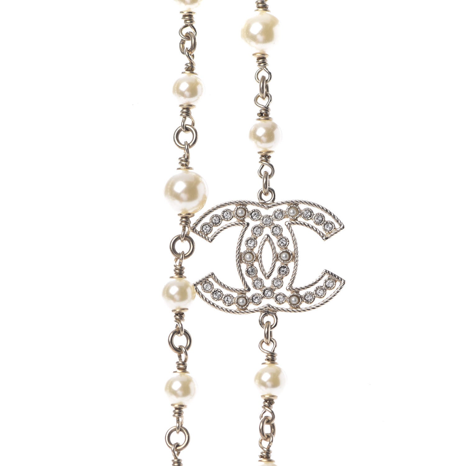 Chanel Crystal Baguette Pearl CC Cross Necklace Gold 4 of 6