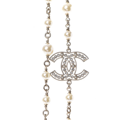 Chanel Crystal Baguette Pearl CC Cross Necklace Gold 4 of 6