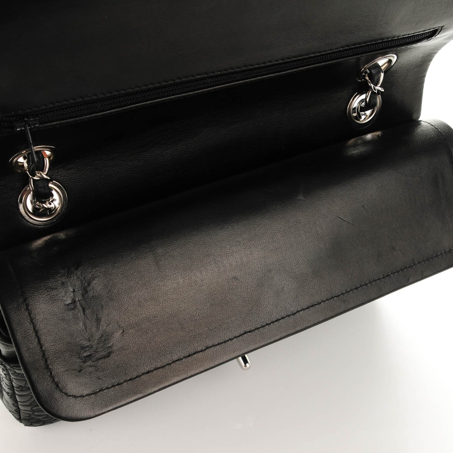 Lambskin Camellia Stitched Medium Double Flap Black