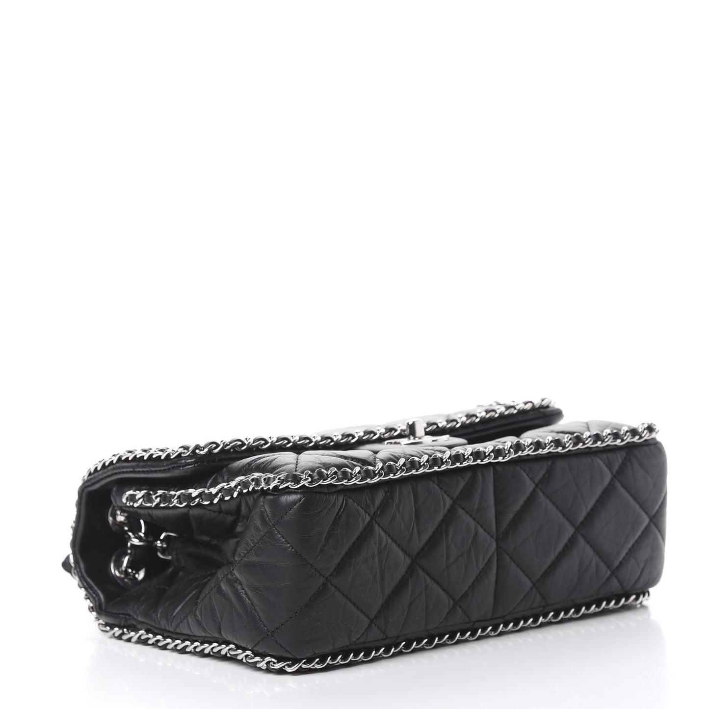 Crumpled Calfskin Medium Chain Flap Black