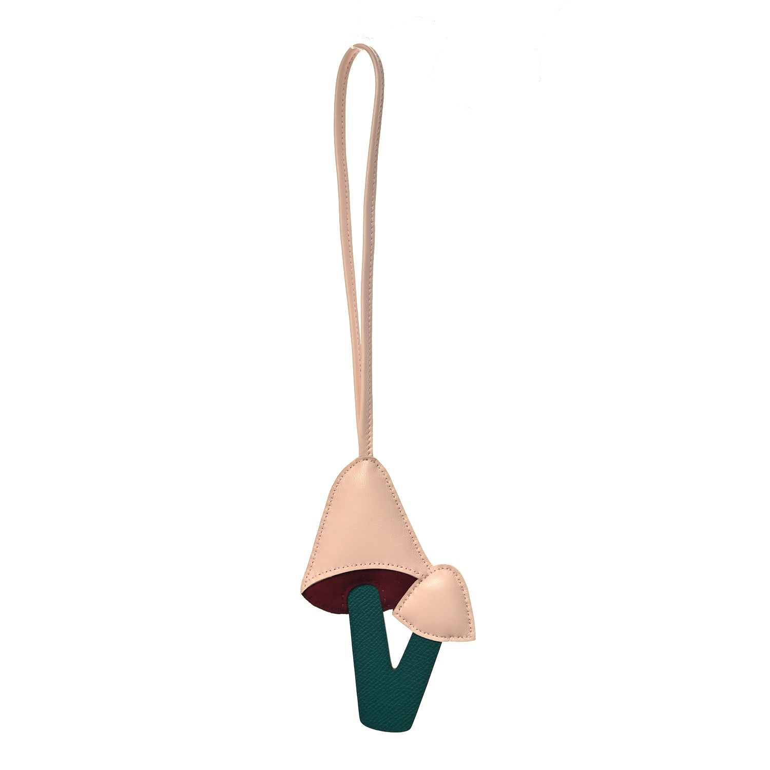 Hermes Lambskin Epsom Suede Petit H Mushroom Charm Rose Eglantine Malachite 1 of 4