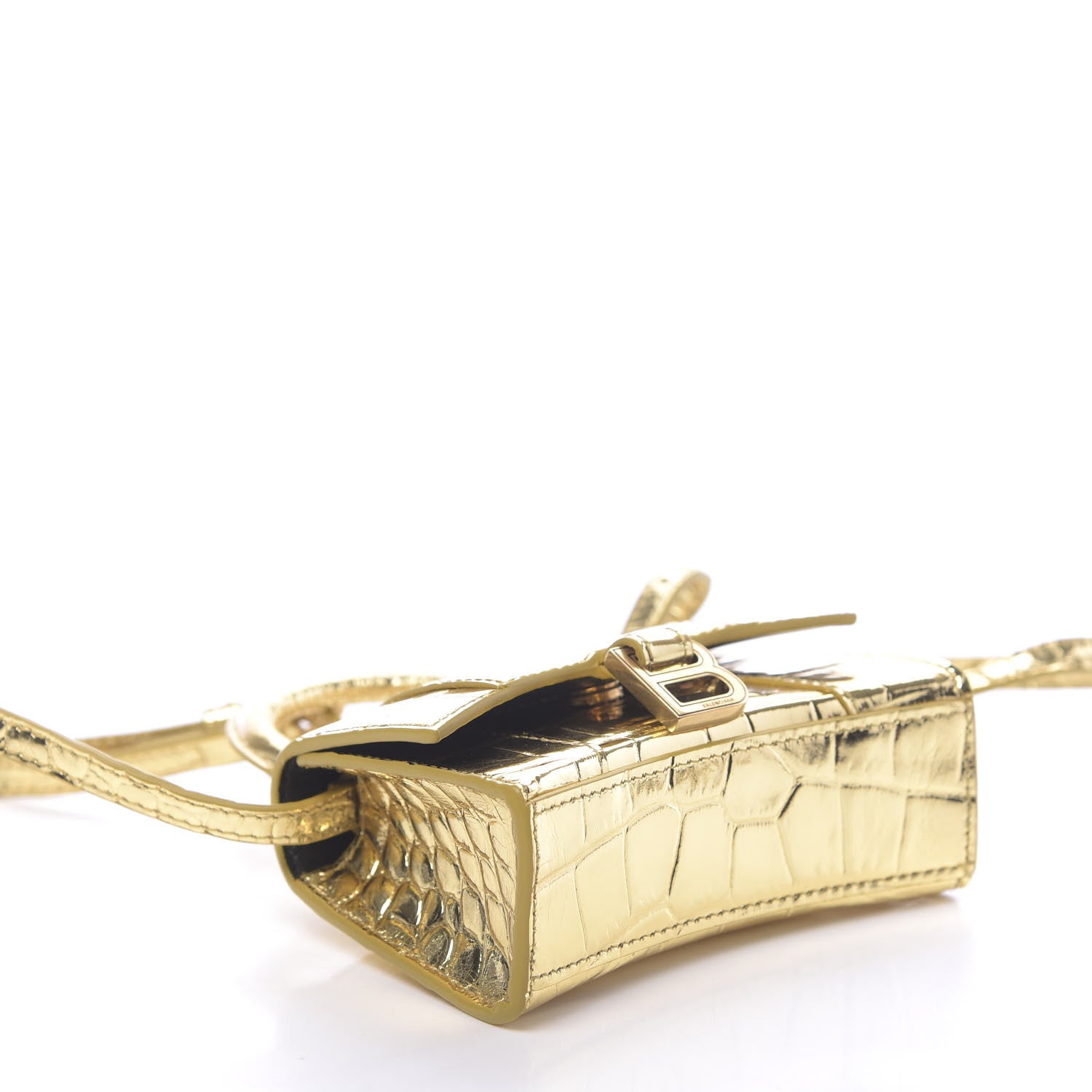Balenciaga Metallic Calfskin Crocodile Embossed Hourglass Top Handle Bag Mini Gold 9 of 11