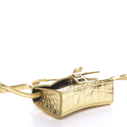 Balenciaga Metallic Calfskin Crocodile Embossed Hourglass Top Handle Bag Mini Gold 9 of 11