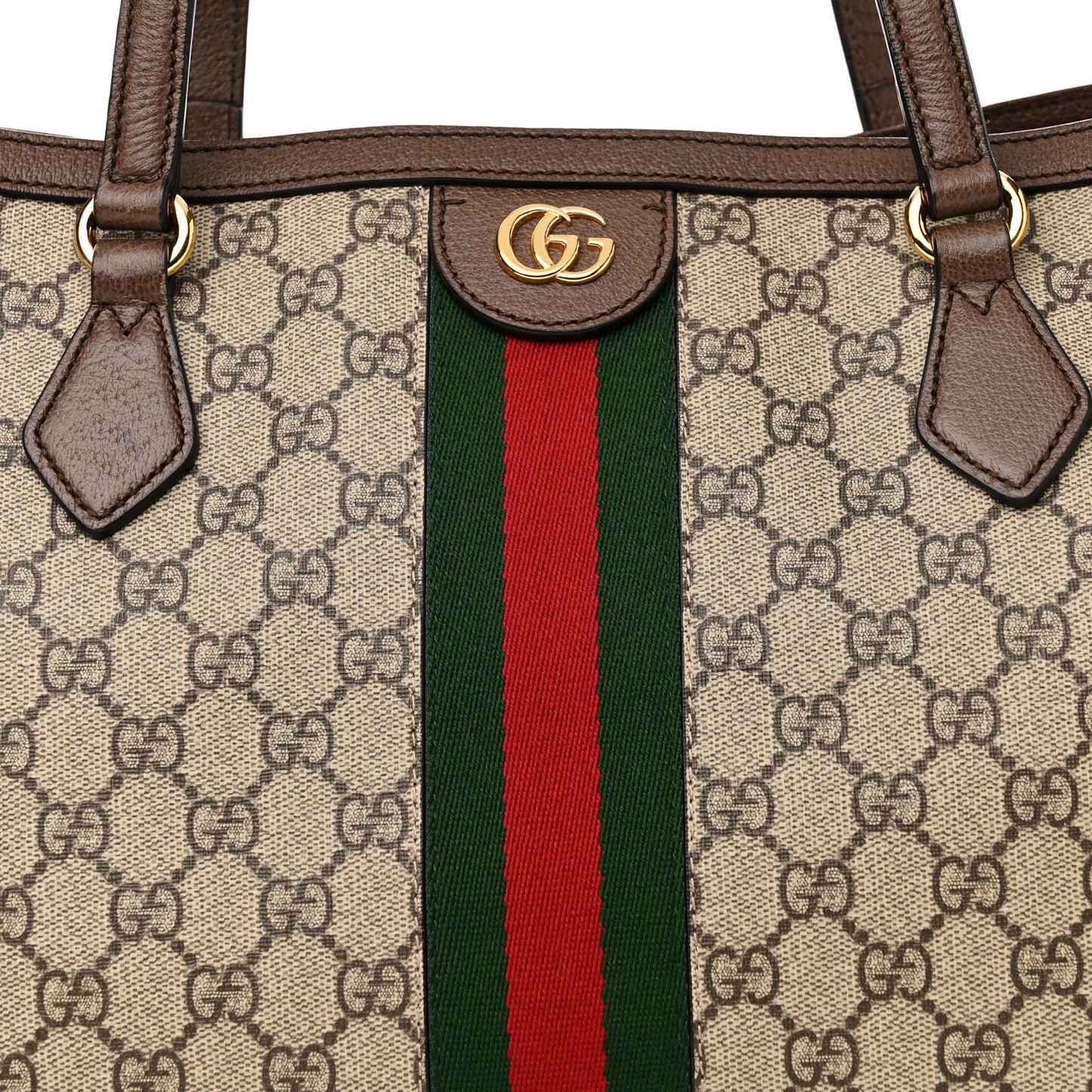 GG Supreme Monogram Textured Calfskin Web Medium Ophidia Shopping Tote Beige Ebony New Acero