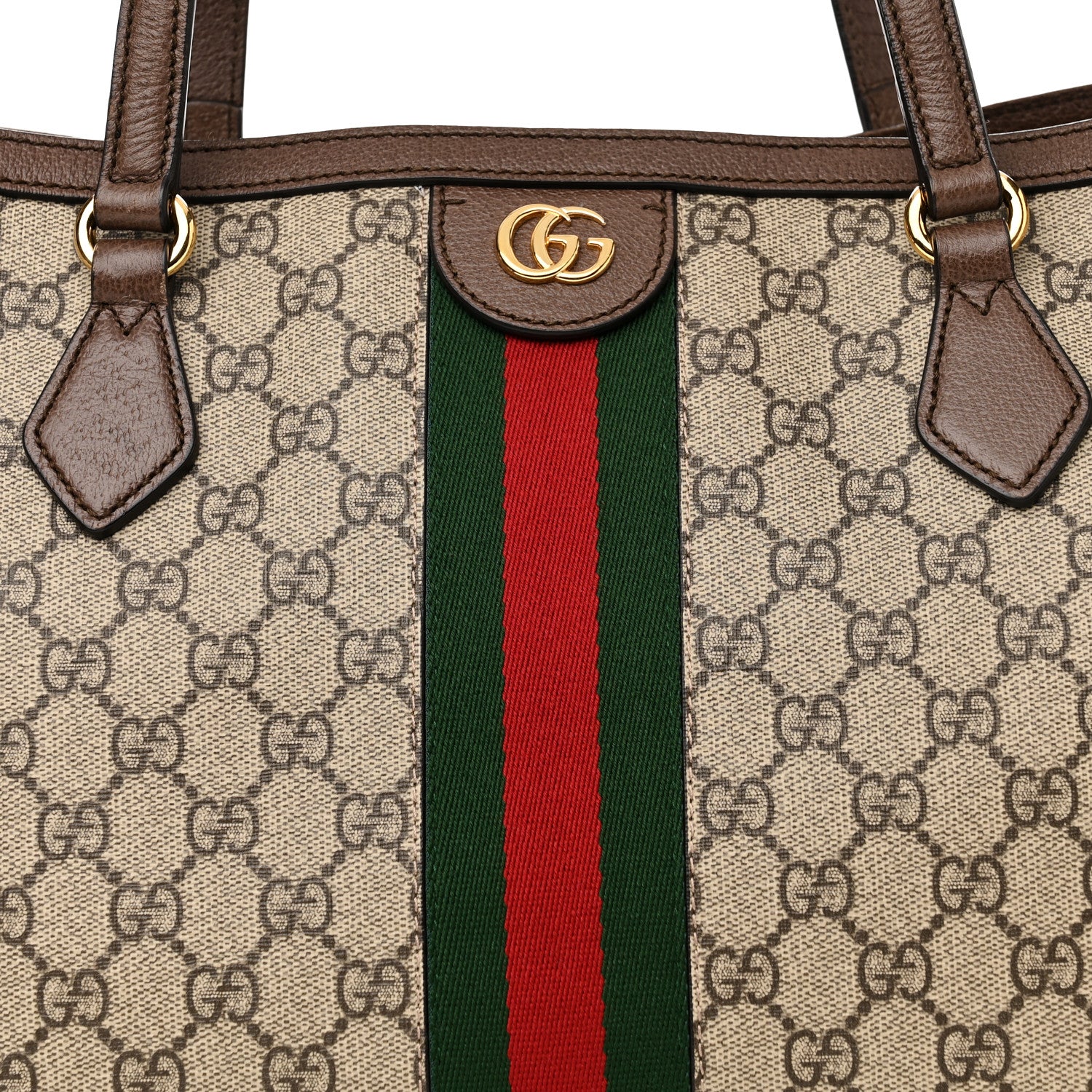 Gucci GG Supreme Monogram Textured Calfskin Web Medium Ophidia Shopping Tote Beige Ebony New Acero 8 of 10