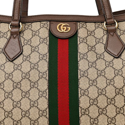 Gucci GG Supreme Monogram Textured Calfskin Web Medium Ophidia Shopping Tote Beige Ebony New Acero 8 of 10