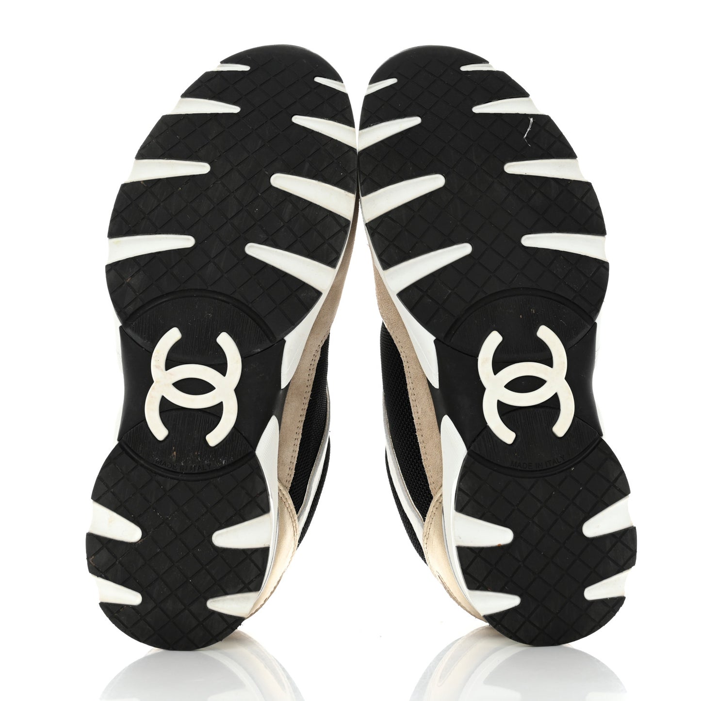Mesh Suede Calfskin Womens CC Sneakers 38 White Black Beige Gold