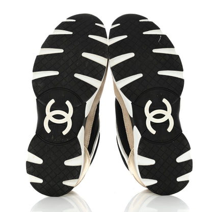 Chanel Mesh Suede Calfskin Womens CC Sneakers 38 White Black Beige Gold 8 of 9