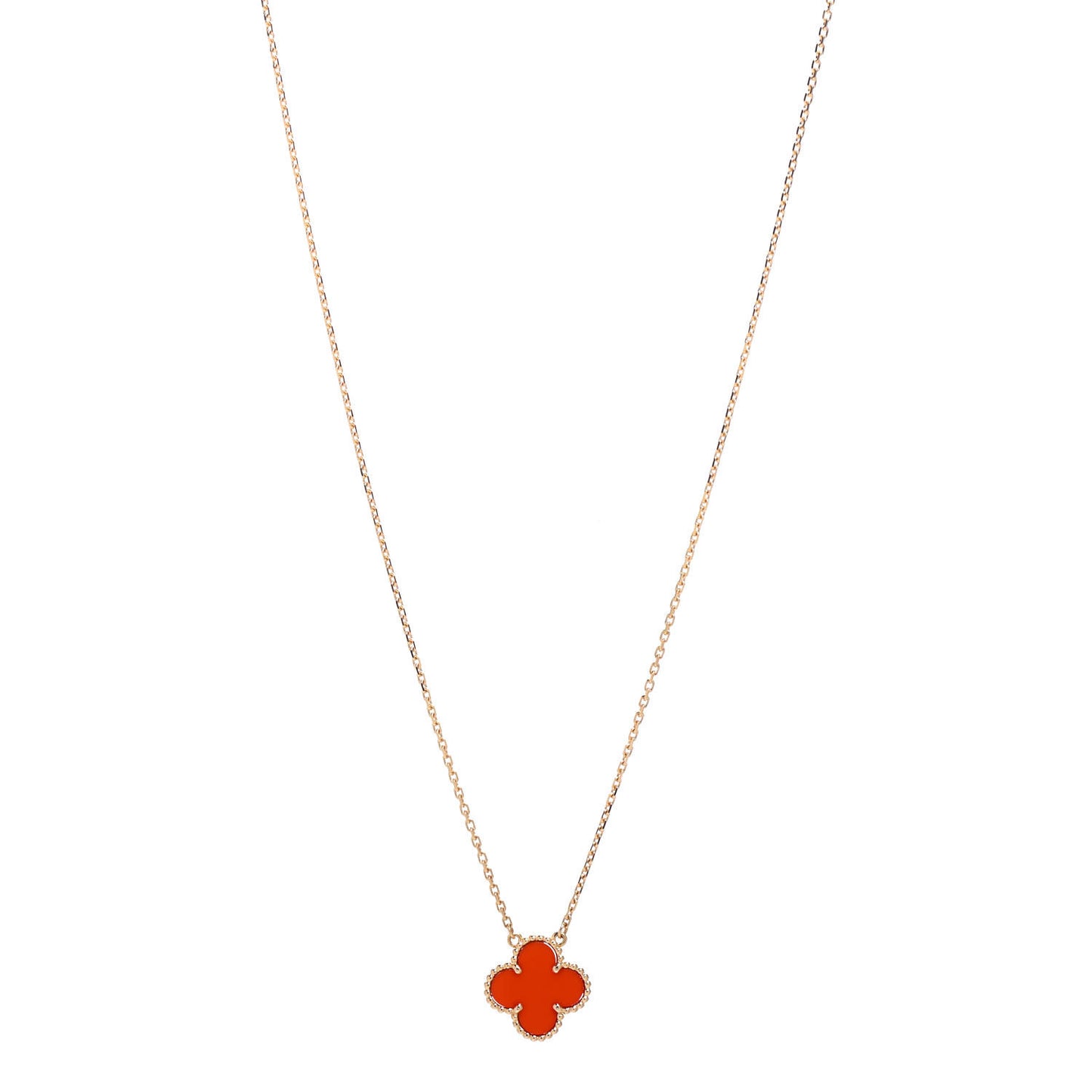 18K Yellow Gold Carnelian Vintage Alhambra Pendant Necklace
