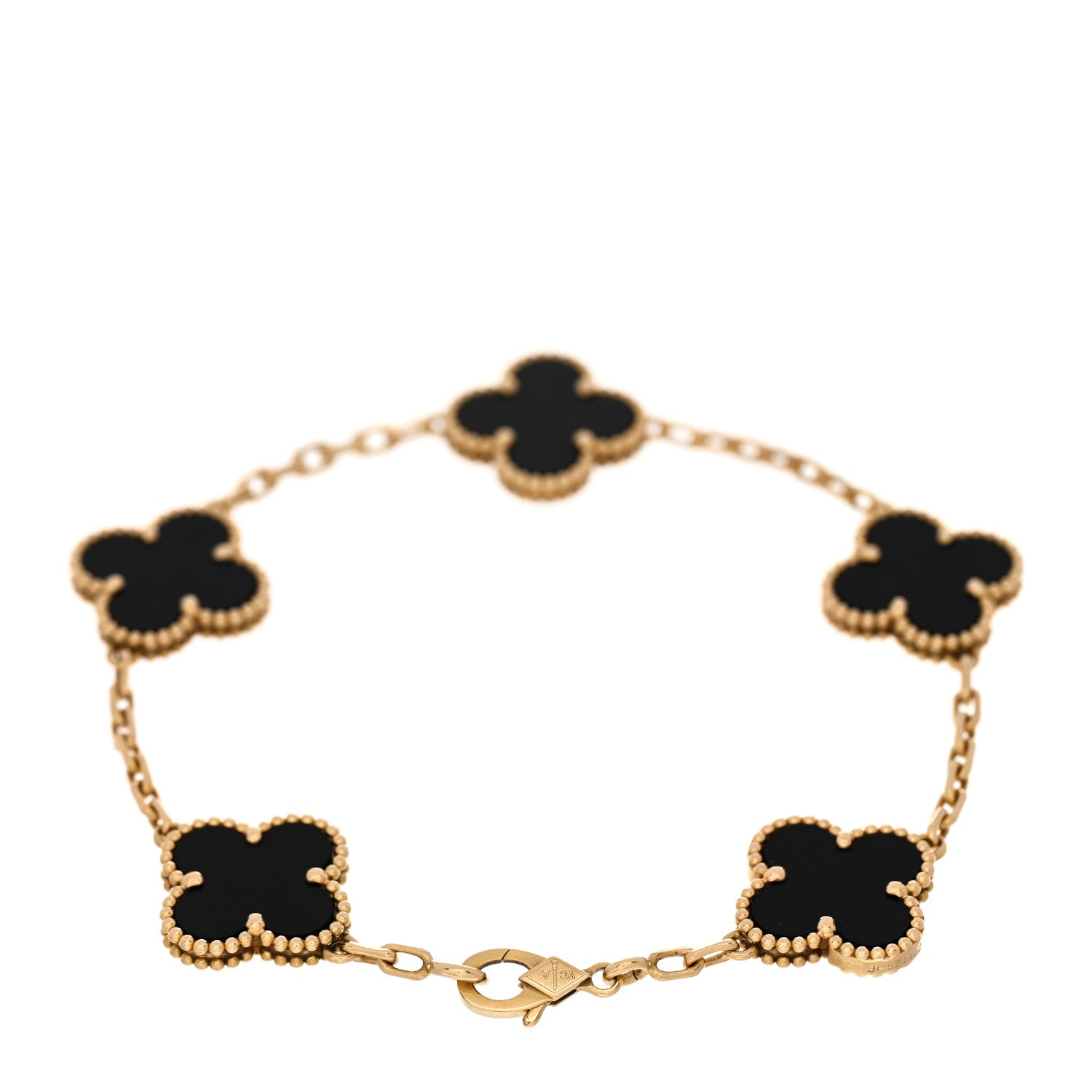 Van Cleef & Arpels 18K Yellow Gold Black Onyx 5 Motifs Vintage Alhambra Bracelet 2 of 4