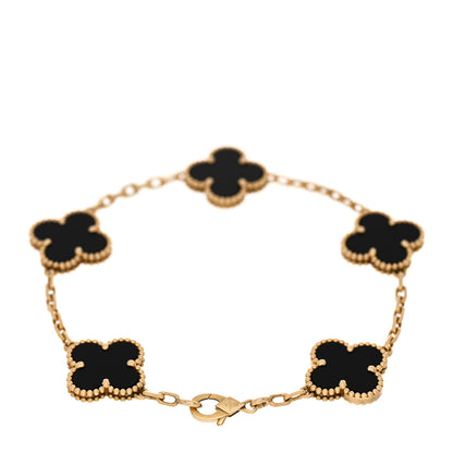 Van Cleef & Arpels 18K Yellow Gold Black Onyx 5 Motifs Vintage Alhambra Bracelet 2 of 4