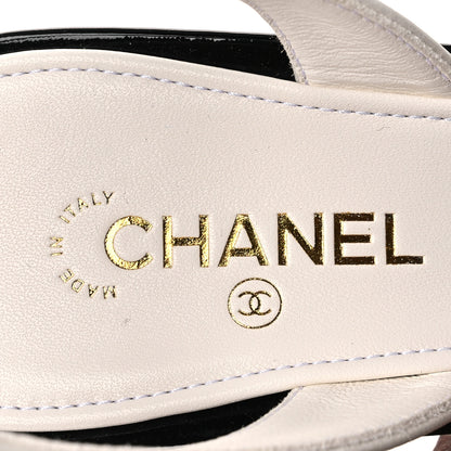 Chanel Lambskin Patent Cap Toe CC Apple Slingback Pumps 39 White Black 9 of 11