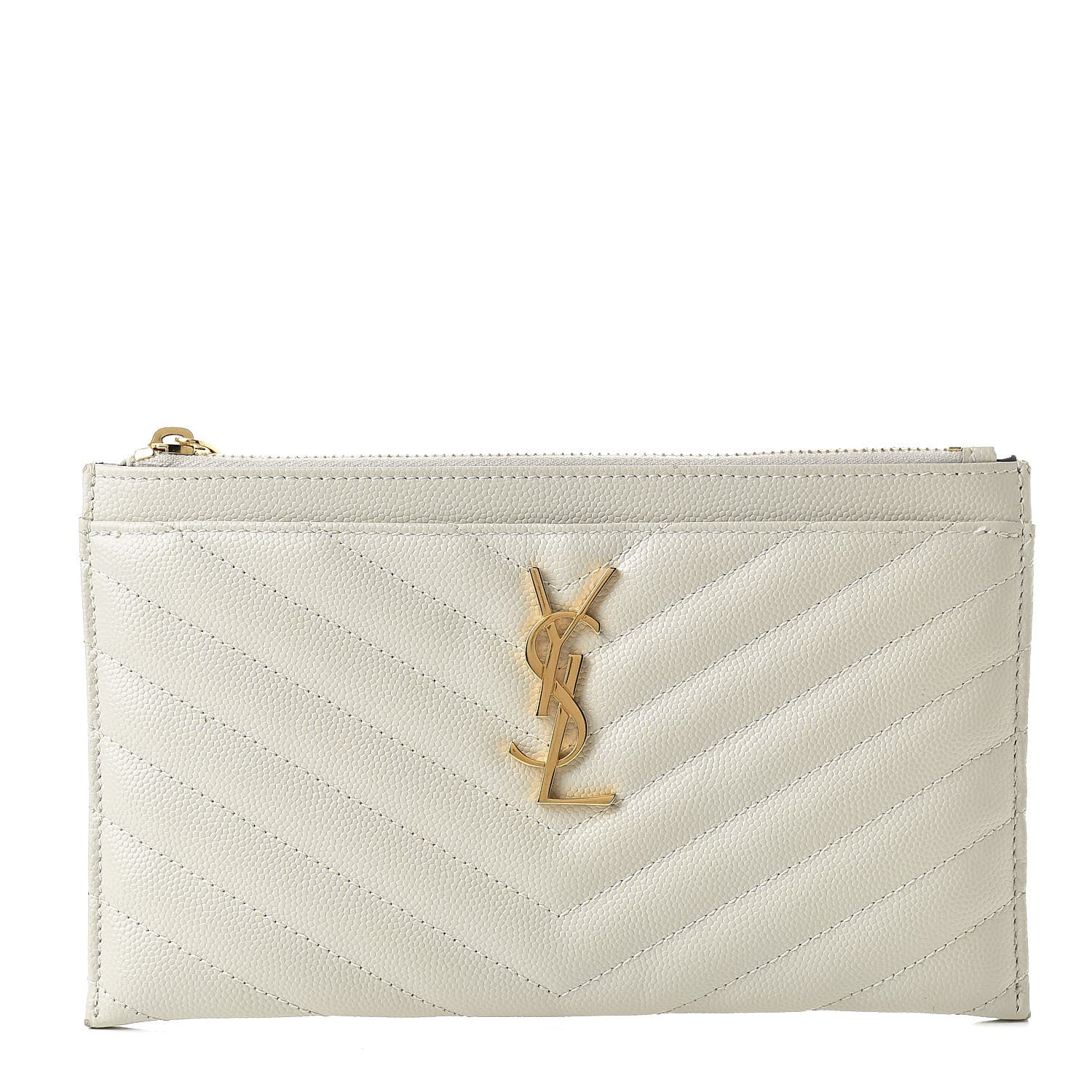 Saint Laurent Grain De Poudre Chevron Monogram Bill Pouch Crema Soft 1 of 13