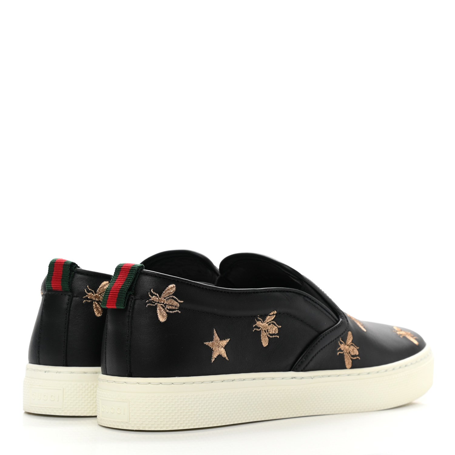 Gucci Calfskin Miro Soft Bee Star Embroidered Mens Dublin Slip On Sneakers 6.5 Black 4 of 9