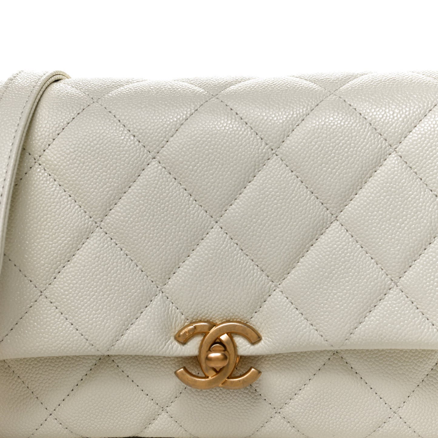 Shiny Caviar Quilted Small Chain Melody Flap White