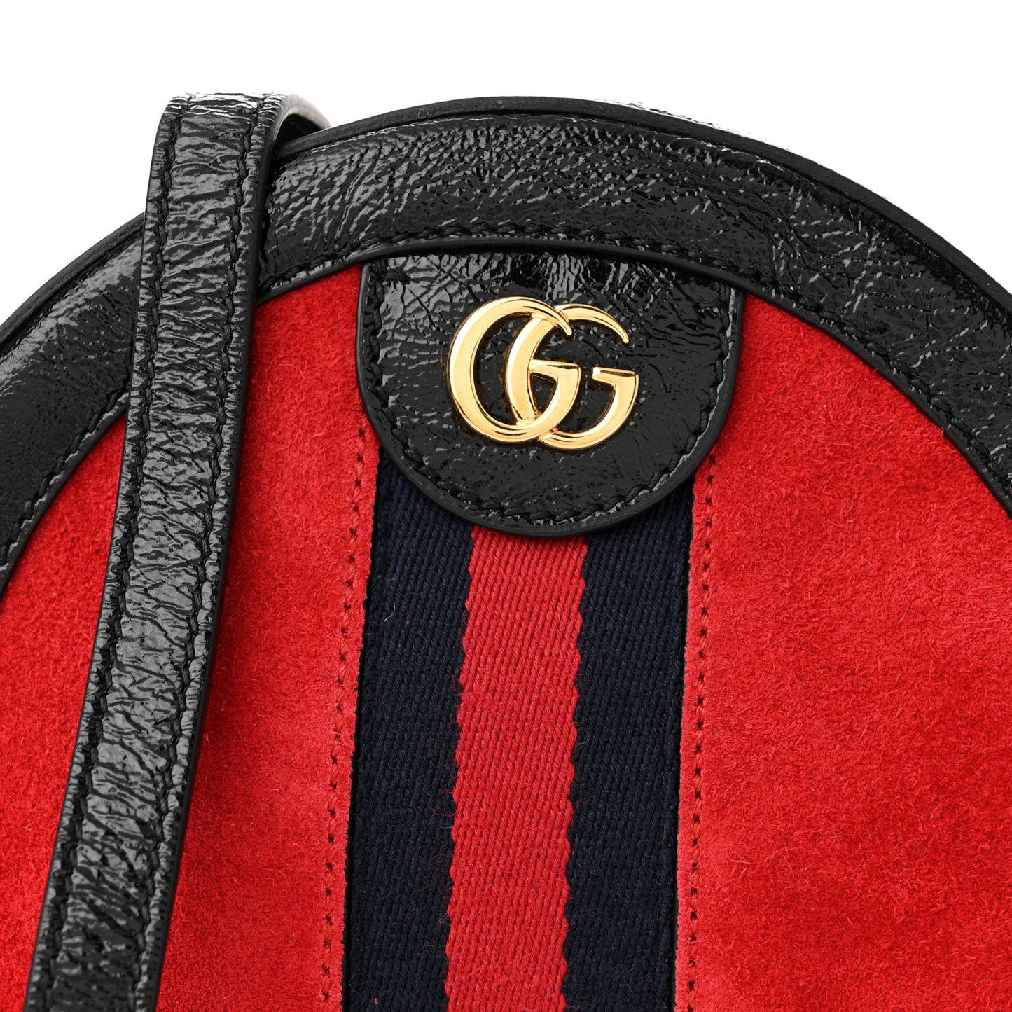 Suede Patent Web Mini Ophidia Round Shoulder Bag Hibiscus Red Black
