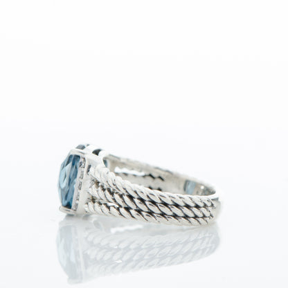 David Yurman Sterling Silver Diamond Hampton Blue Topaz 10mm Petite Wheaton Ring 51 5.75 3 of 5